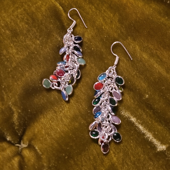 Silver gemstone drop dangle earrings - Picture 7 of 7